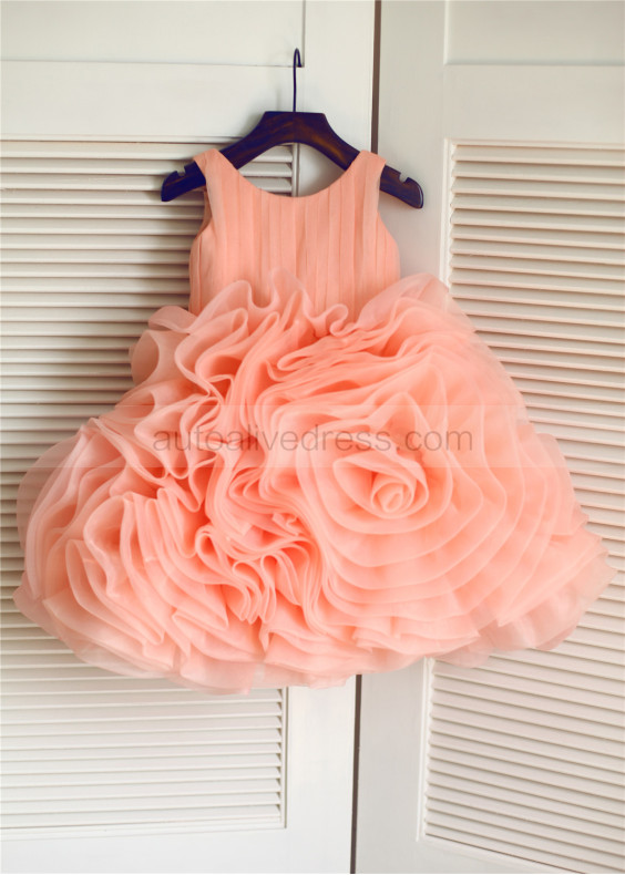 Coral Organza Rulles Flower Girl Dress 